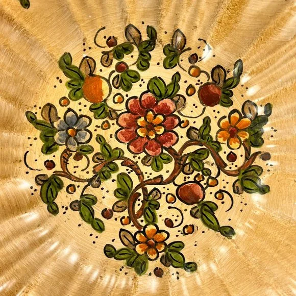 Vtg Cerbella Gubbio Ceramic Stoneware Pedestal Scalloped Fruit Bowl Floral Italy
